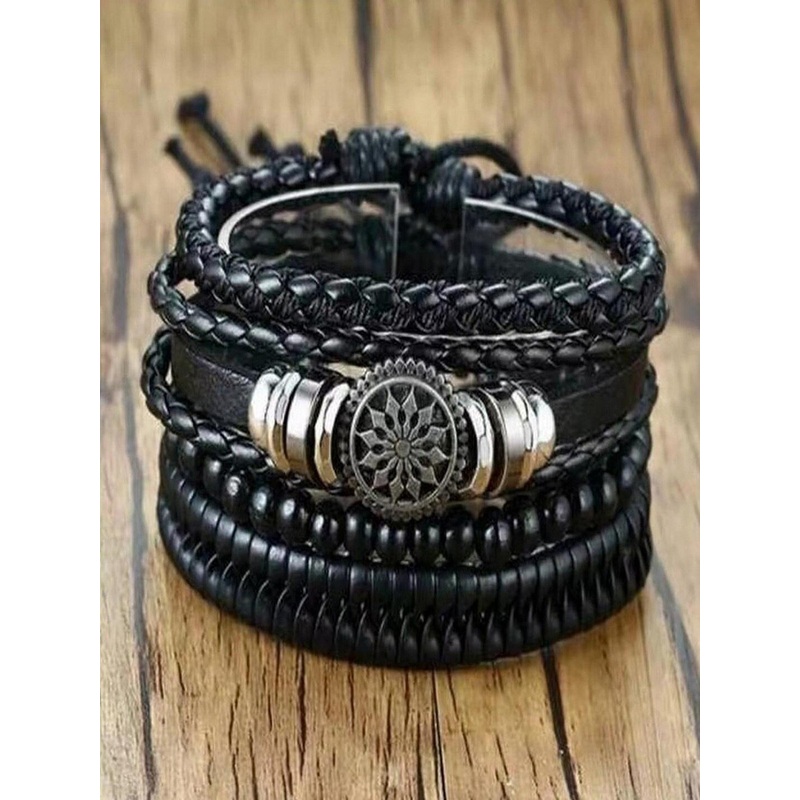 UNIVERSITY TRENDZ Men Set Of 4 Oxidized Wraparound Bracelets