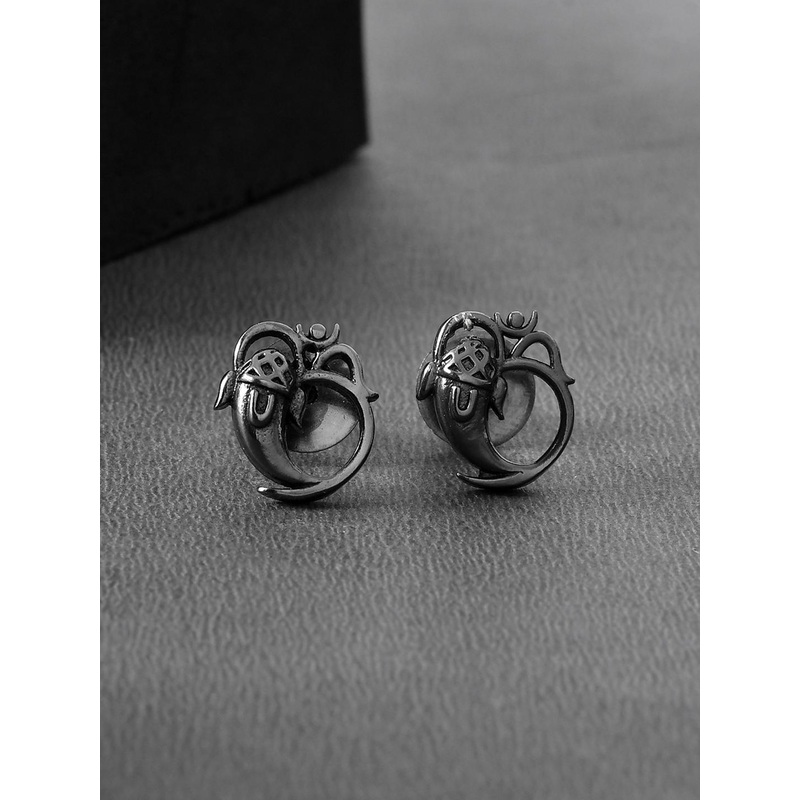 Voylla Men Contemporary Ganesha Grace Rhodium-Plated Studs Earrings
