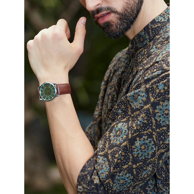 WROGN Men Olive Green Dial & Brown Leather Straps Analogue Watch WRG00042F