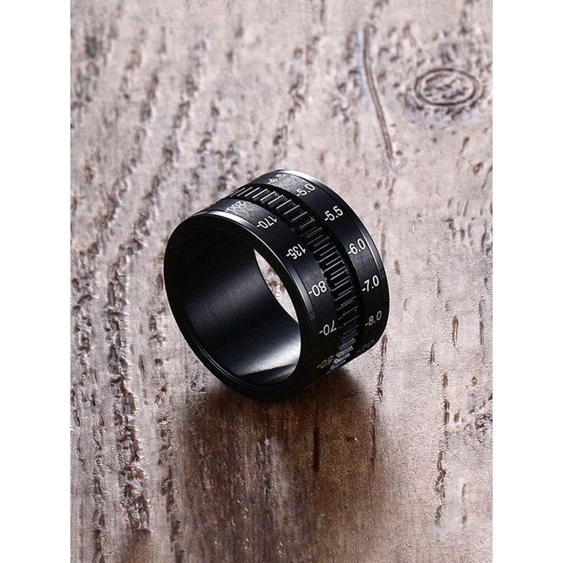 Yellow Chimes Black-Toned Stainless-Steel Camera Lens Design Finger Ring