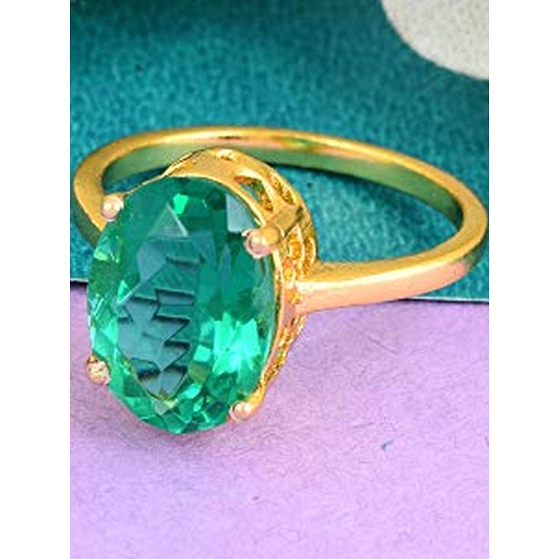 Brass Goldplated High Crown Faux Columbian Emerald Panna Fingerring Men Women