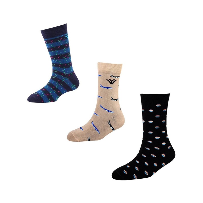 Cotstyle Men Pack Of 3 Patterned Assorted Crew Socks