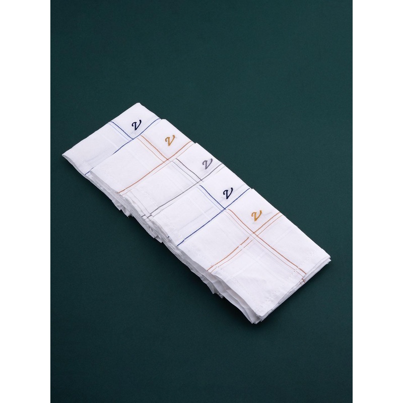 CROSSLINE Men Pack Of 5 V Embroidered Pure Cotton Handkerchiefs