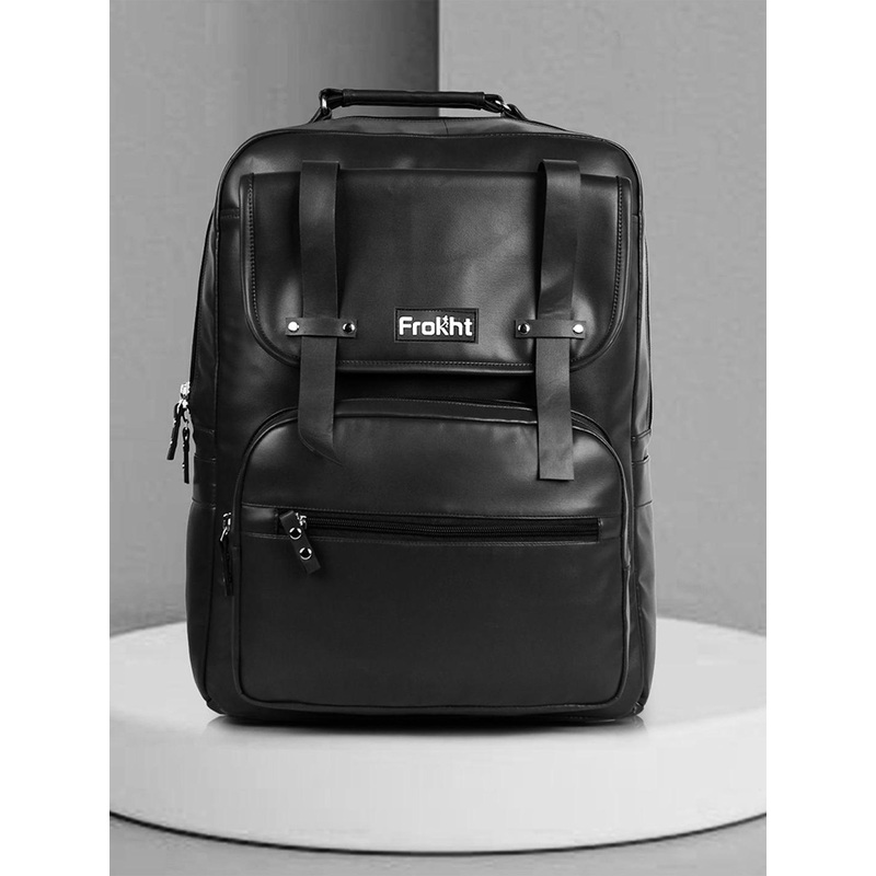 Frokht Unisex Solid Large Casual Vegan Leather Backpack