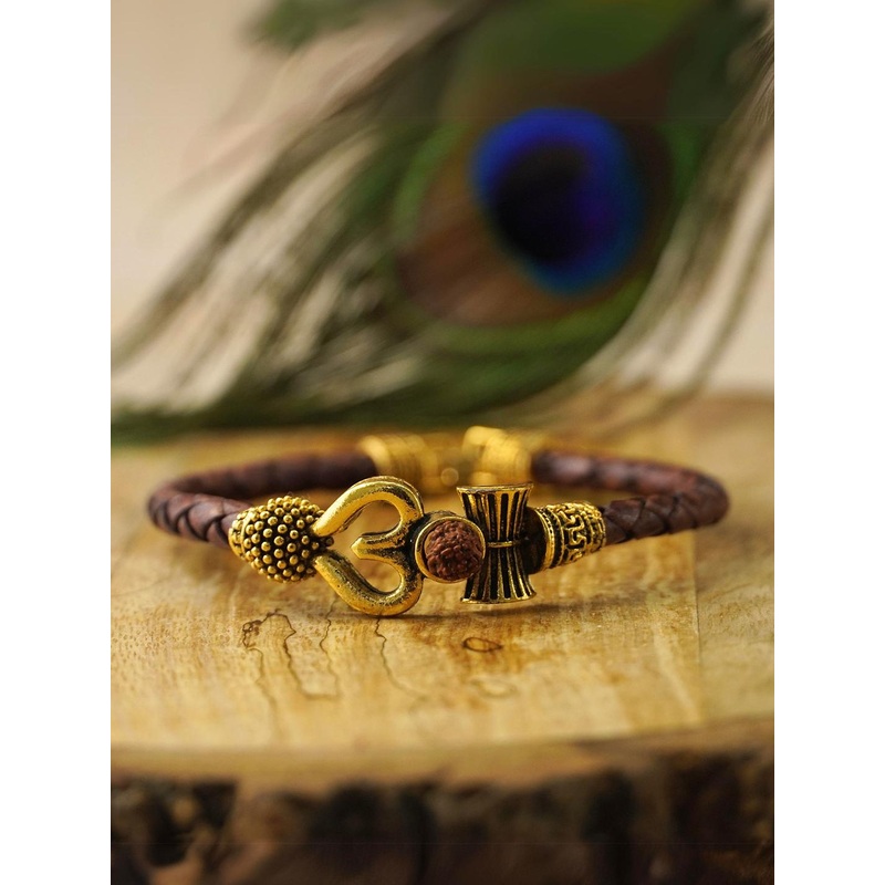 Japam Rustic Om Rudraksha Leather Bracelet