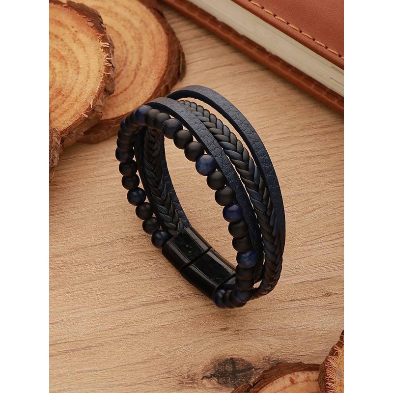 Jazz and Sizzle Men Leather Wraparound Bracelet