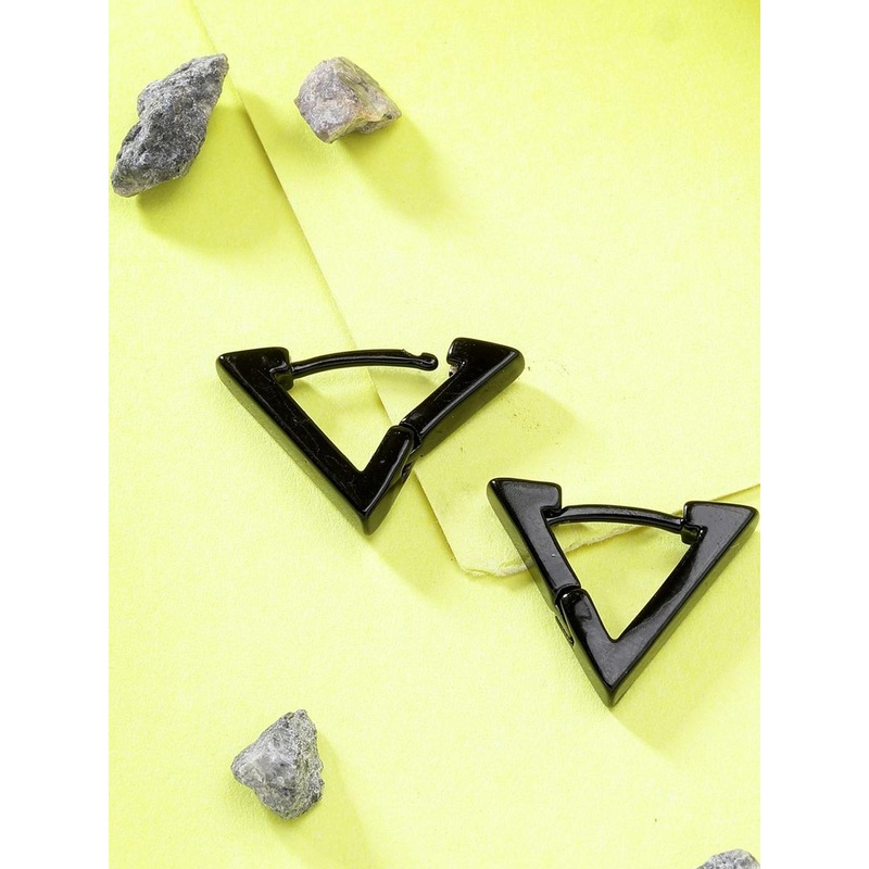 Roadster Men Black Rhodium-Plated Geometric Shape Stainless Steel Studs Earring