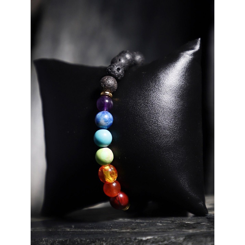 TAG 7 Natural Stone Lawa Seven Chakra Elasticated Slip-On Bracelet