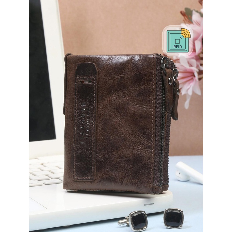 Teakwood Leathers Unisex Brown Leather RFID Protected  Two Fold Wallet