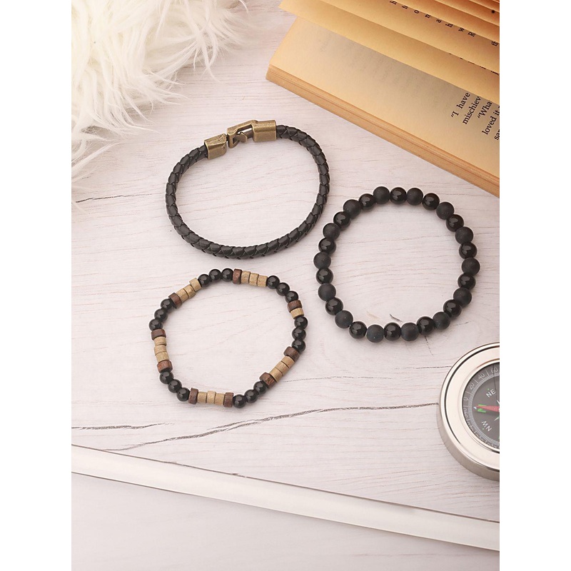 The Roadster Lifestyle Men Set of 3 Beads Elasticated Bracelet