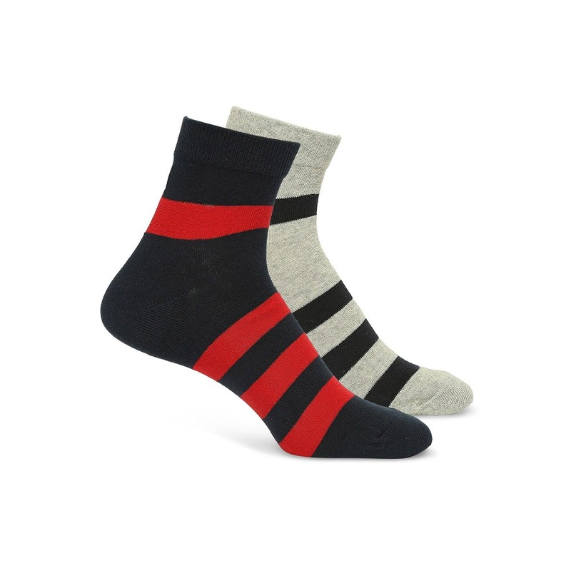 UnderJeans by Spykar Men Pack Of 2 Striped Ankle Length Cotton Socks