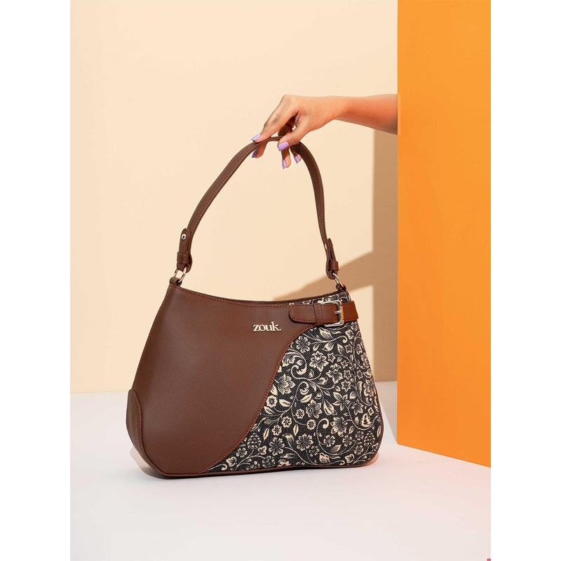 Alt by Zouk  Floral Printed Leather Structured Handheld Bag