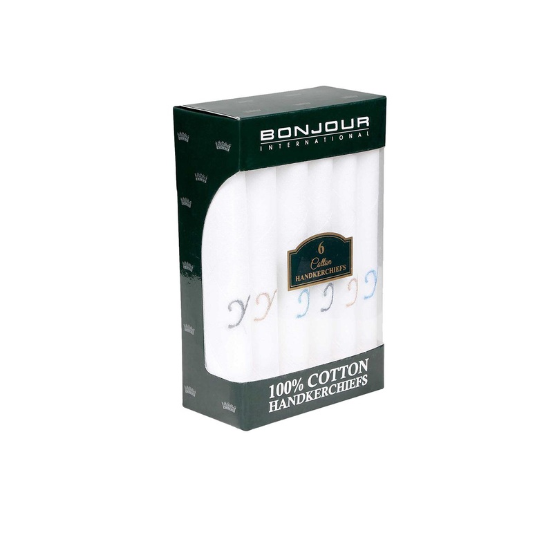 Bonjour Men Pack Of 6 White Solid Handkerchiefs with Initial Y