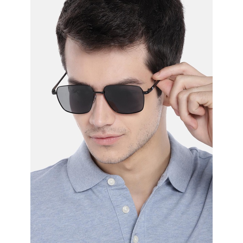 Carlton London Men Black Lens & Black Rectangle Sunglasses CLSM019-
