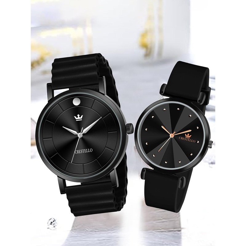CRESTELLO Unisex Dial Stainless Steel Analogue His & Her Watch CRCM-028-137-BLK