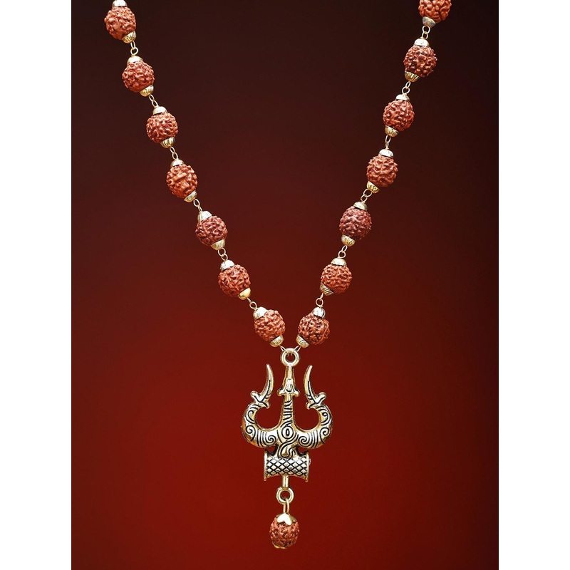 Exotic India Trident Damru Genuine Rudraksha Mala   Spiritual Jewelry