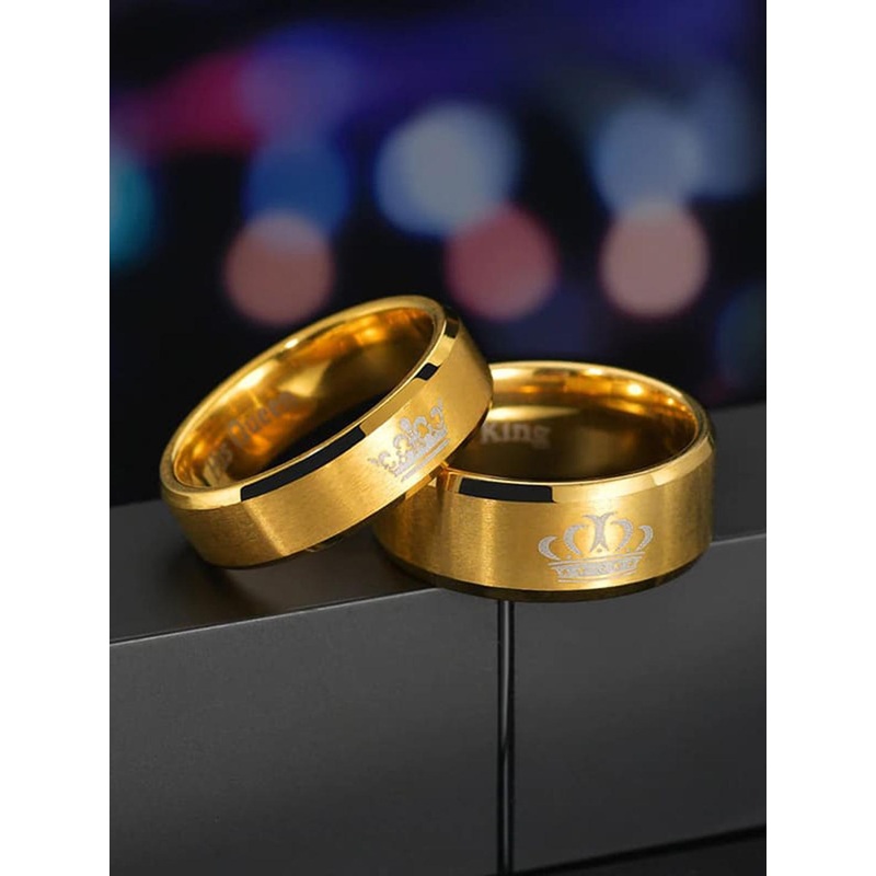 Fashion Frill Set of 2 Gold-Plated Satinless Steel Ring for His & Her