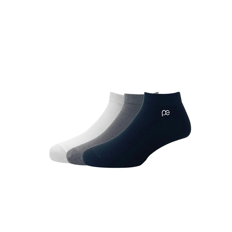 Peter England Men White & Grey Pack of 3 Cotton Ankle Length Socks