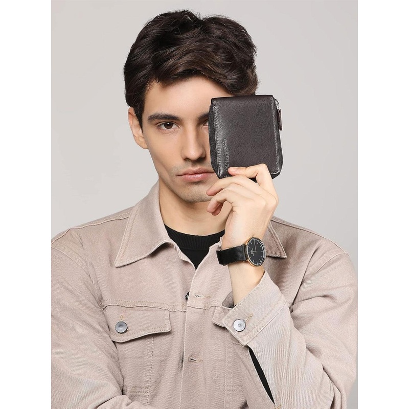 Swiss Eagle Men Leather Zip Around Wallet