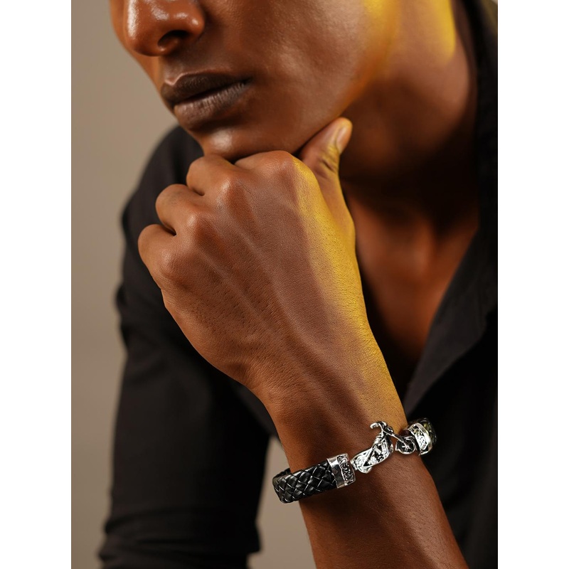 The Roadster Lifestyle Co. Men Black Braided Multistrand Bracelet