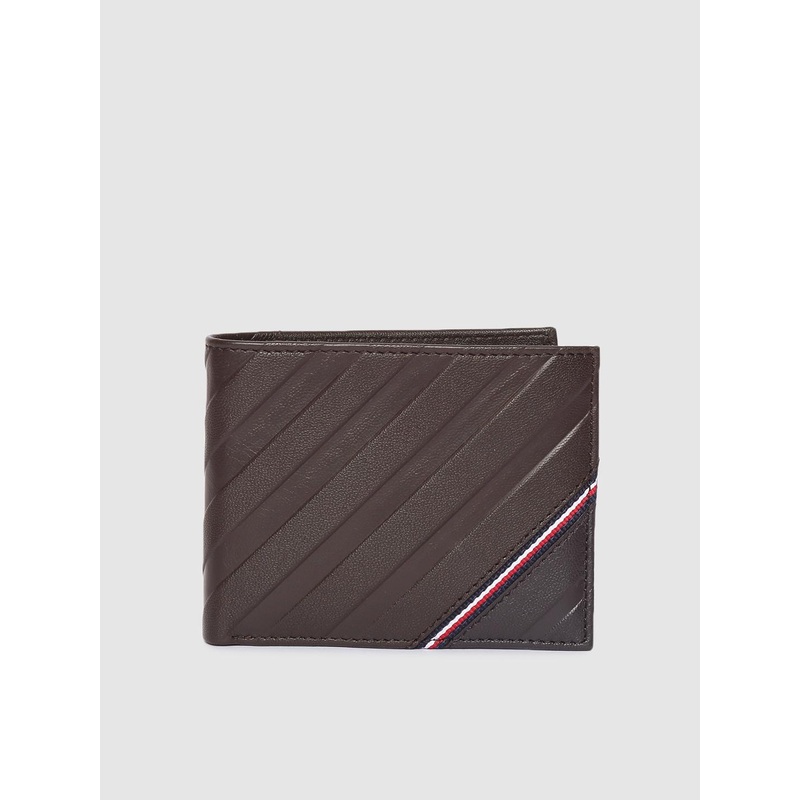 Tommy Hilfiger Men Brown Self Design Two Fold Leather Wallet
