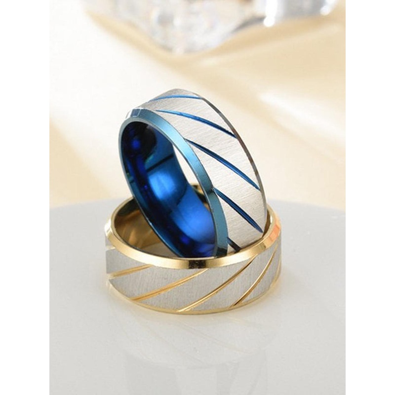 VIEN Men Set Of 2 Gold-Plated Twill Pattern  Ring