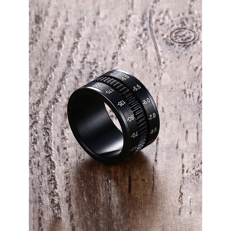Yellow Chimes Men Black Rhodium-Plated Camera Lens Design Finger Ring
