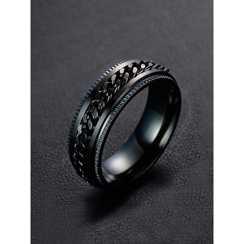 Yellow Chimes Men Black Stainless Steel Finger Ring