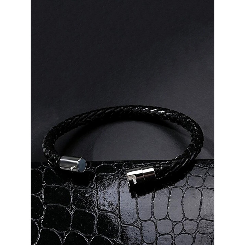 Yellow Chimes Men Brown and Black Silcon Type PU Leather Bracelet Set