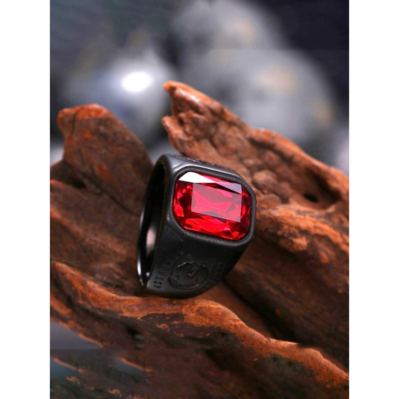 Yellow Chimes Men Red Crystal-Studded Finger Ring