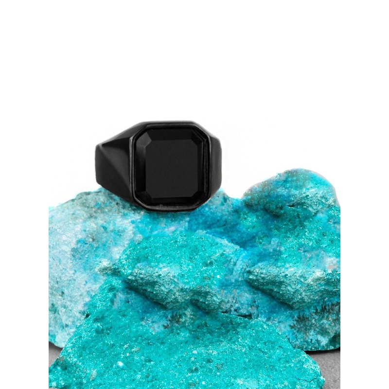 Yellow Chimes Men Stone Studded Square Shaped Stainless Steel Finger Ring