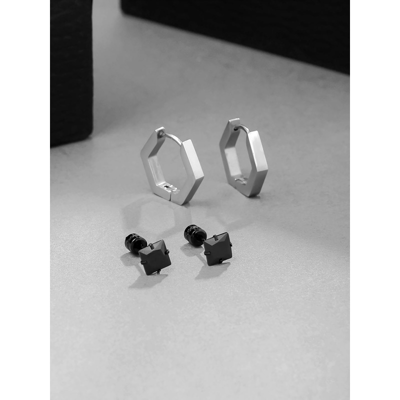 Yellow Chimes Set of 2 Rhodium-Plated Small Stud Hoop Earrings