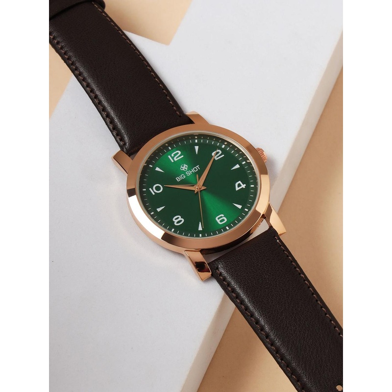 BIG SHOT Men Brass Embellished Dial & Leather Bracelet Style Straps Analogue Watch BSM005D