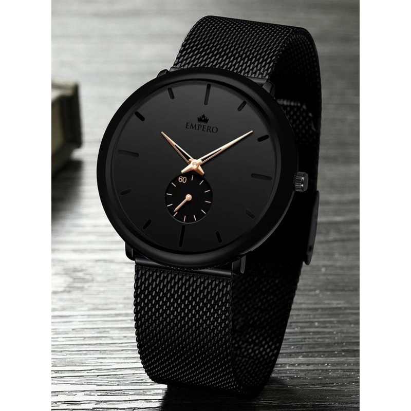 EMPERO Men Brass Dial & Stainless Steel Bracelet Style Straps Analogue Chronograph Watch EAB303 Full Black