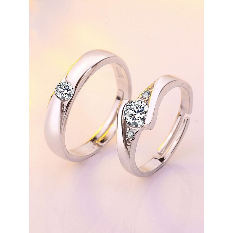 MYKI Unisex Set Of 2 Rose Gold-Plated CZ-Studded Couple Adjustable Finger Rings