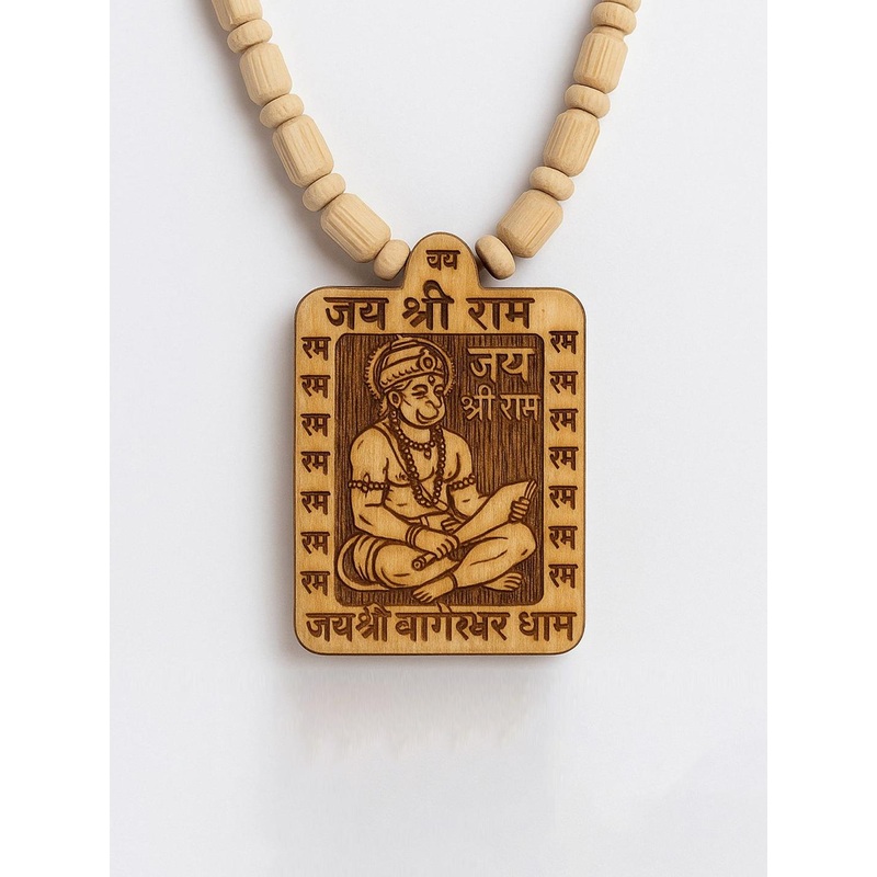 Rashifaashion Wooden Mala Carved Hanuman Ji Ram Bageshwar Dham Necklace