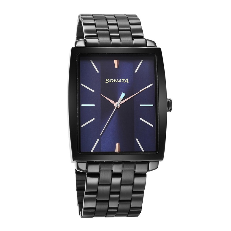 Sonata Men Brass Dial & Stainless Steel Bracelet Style Straps Analogue Watch 7143NM01