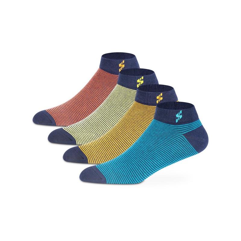 Supersox Men Pack Of 4 Striped Ankle-Length Moisture-Absorbent Pure Cotton Socks