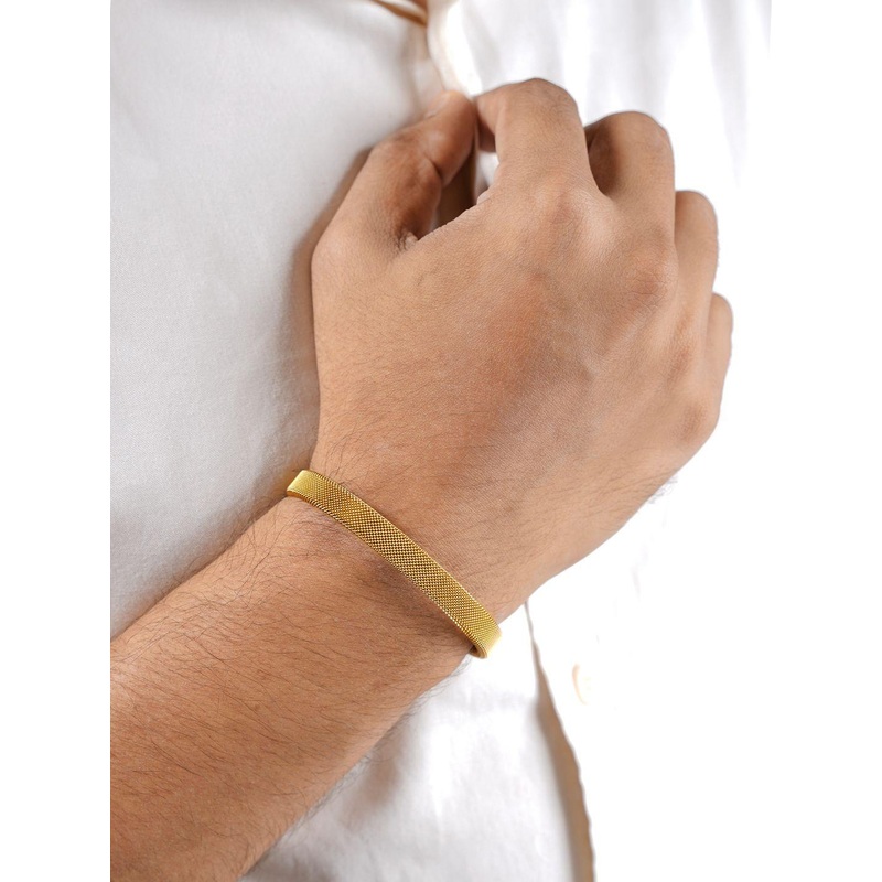 SWASHAA Men Gold-Plated Stainless Steel Shaan Cuff Bracelet