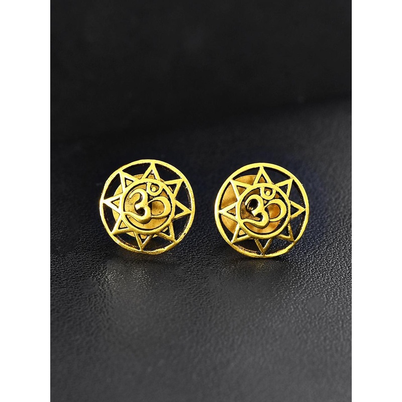 Voylla Men Gold-Plated Statement Om Mandala Studs Earrings