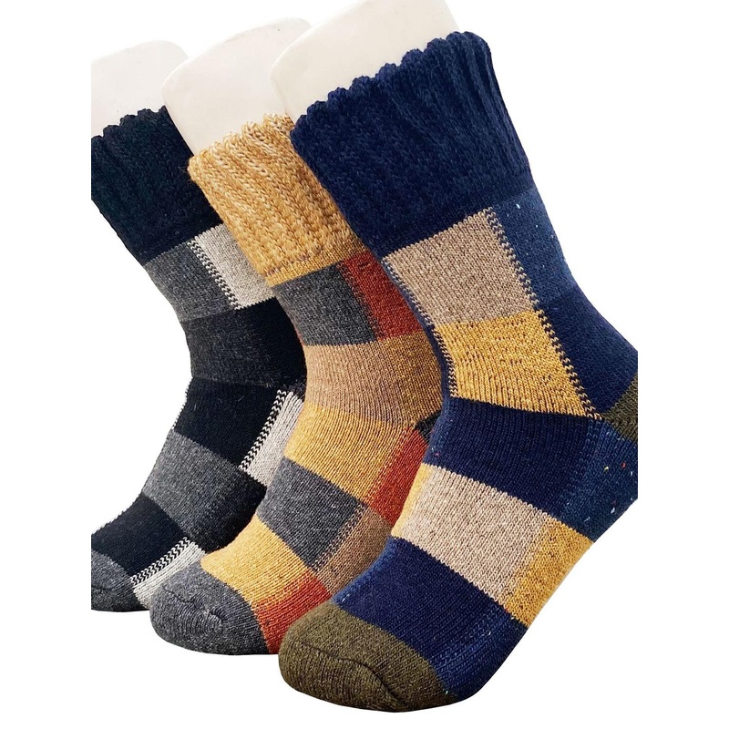 Alexvyan Men Pack of 3 Checked Calf-Length Winter Woolen Warm Socks