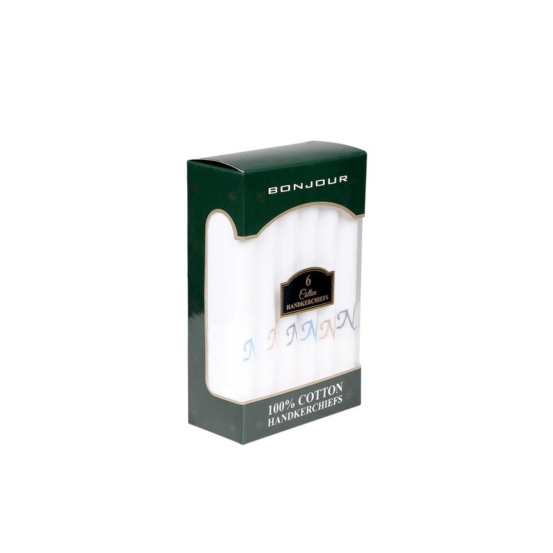 Bonjour Men Pack Of 6 White Solid With Initial N Handkerchief Gift Set
