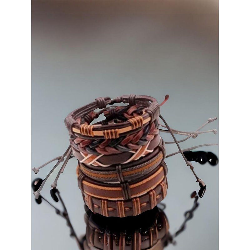 Brown Multistring Bohemian Wristband Bracelet For Men (Pack of 6)