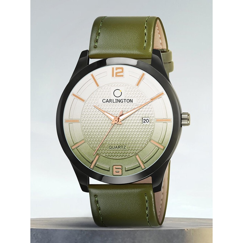 CARLINGTON Men Green Alloy Dial & Green Leather Straps Analogue Watch