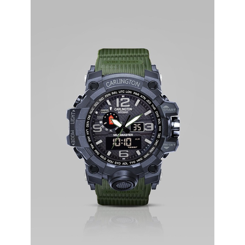 CARLINGTON Men Printed Dial & Straps Analogue and Digital Watch CT 3344 Green