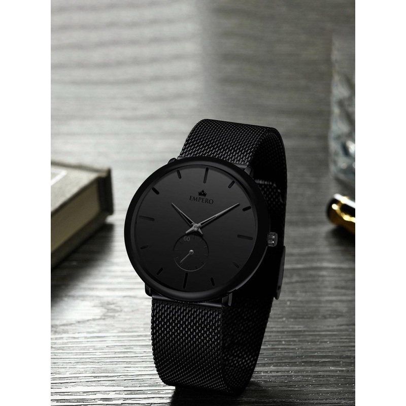 EMPERO Men Round Dial & Stainless Steel Straps Chronograph Watch EAB303 Full Black