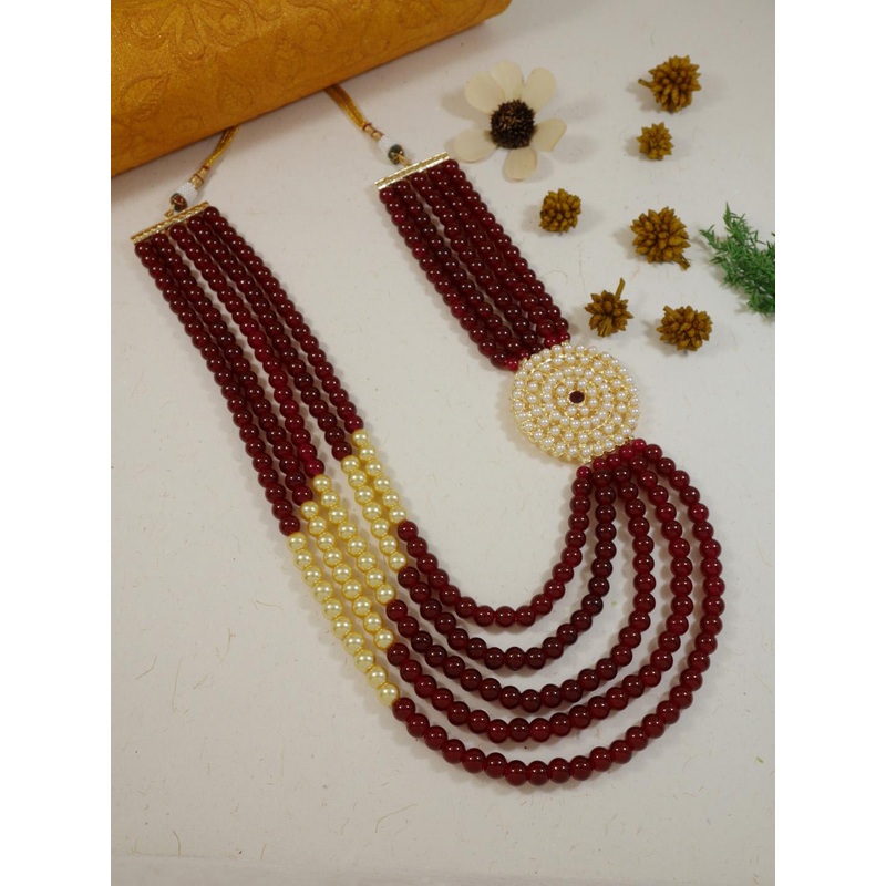 I Jewels Men Gold-Plated Artificial Beads Studded Layered Necklace