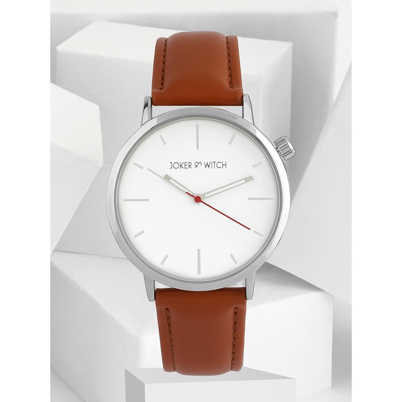 JOKER & WITCH Men White Dial & Brown Leather Straps Analogue Watch
