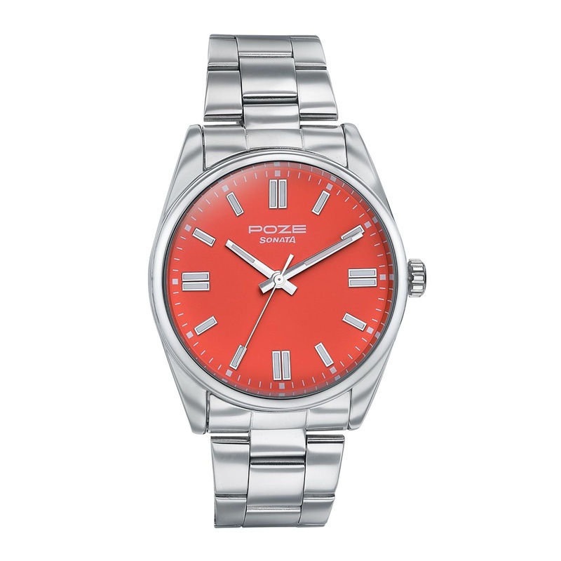 Sonata Men Embellished Dial & Bracelet Style Straps Analogue Watch SP70033SM03W