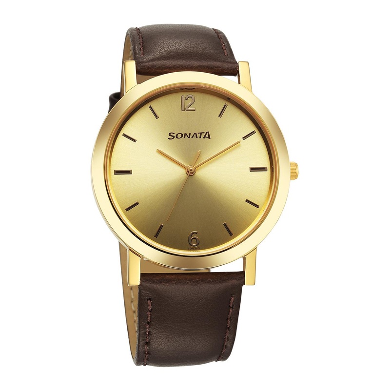 Sonata Men Leather Straps Analogue Watch 77108YL03